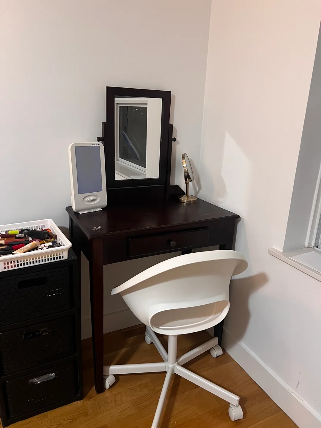 **BUNDLE: Dark brown vanity set with mirror and chair thumbnail