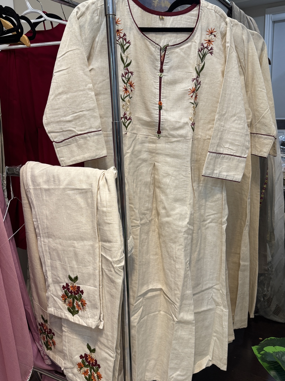 Off-white embroidered kurta and palazzo set