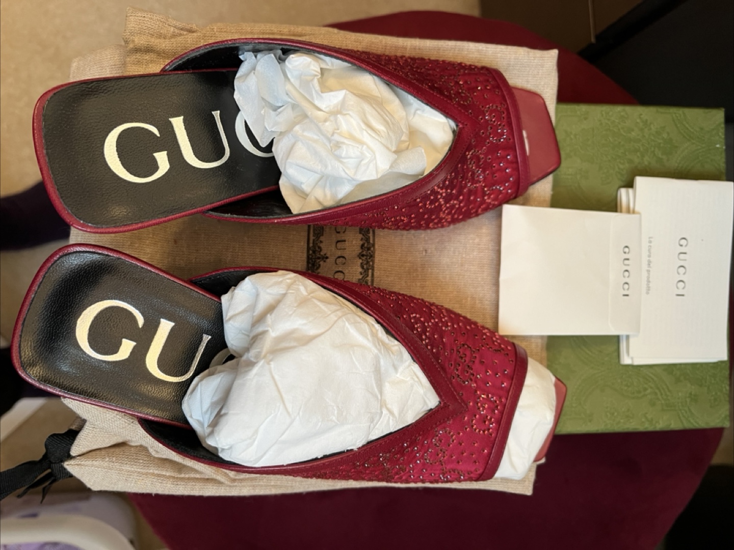 Gucci Embellished Red Mules