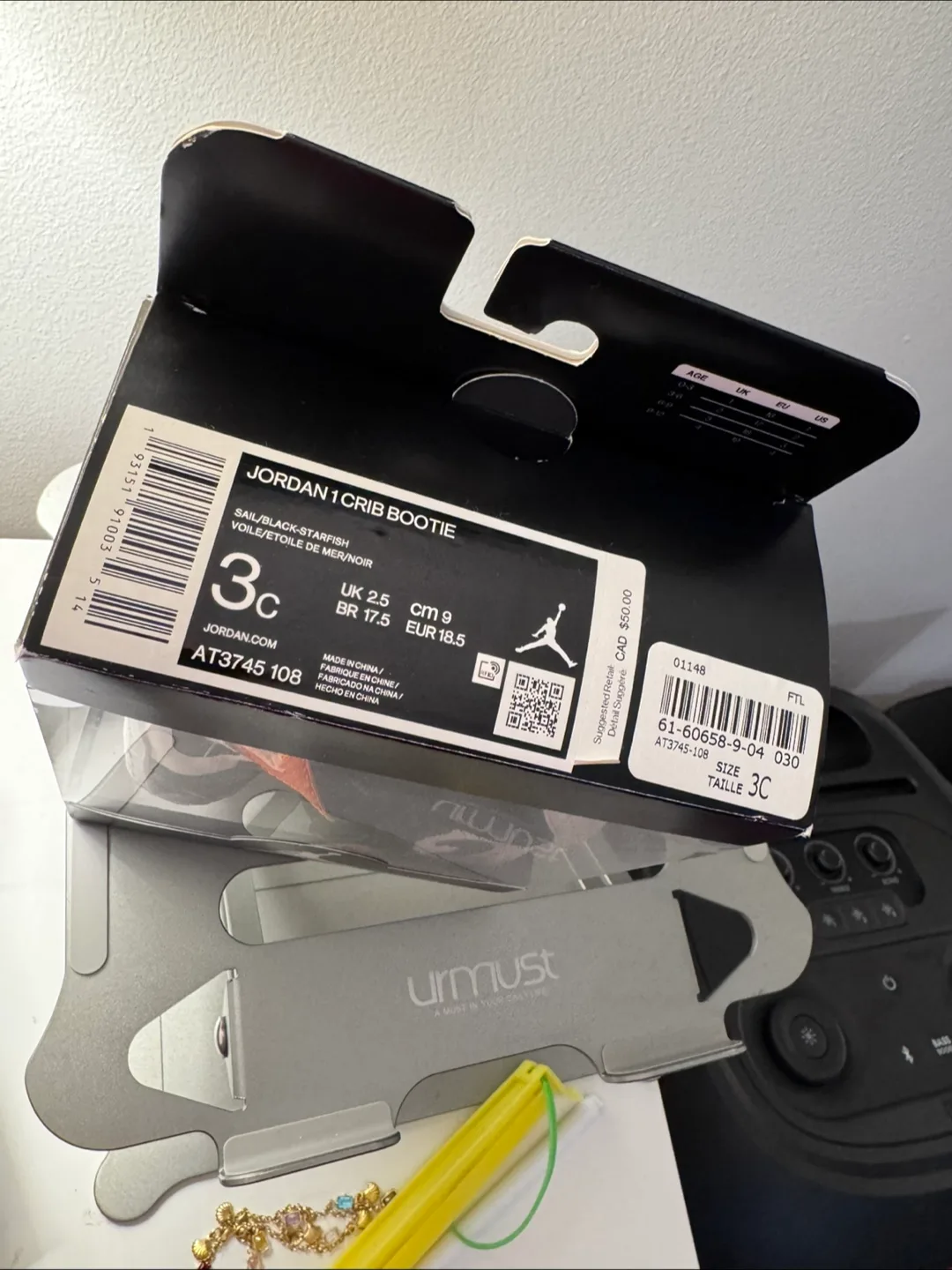 Jordan 1 Crib Bootie - Size 3C - Sail/Black-Starfish image indicator(5)