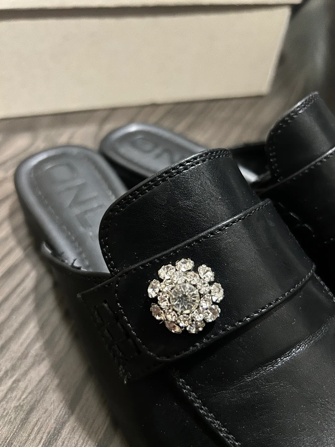 Only black rhinestone mules size 6, worn once! image indicator(6)