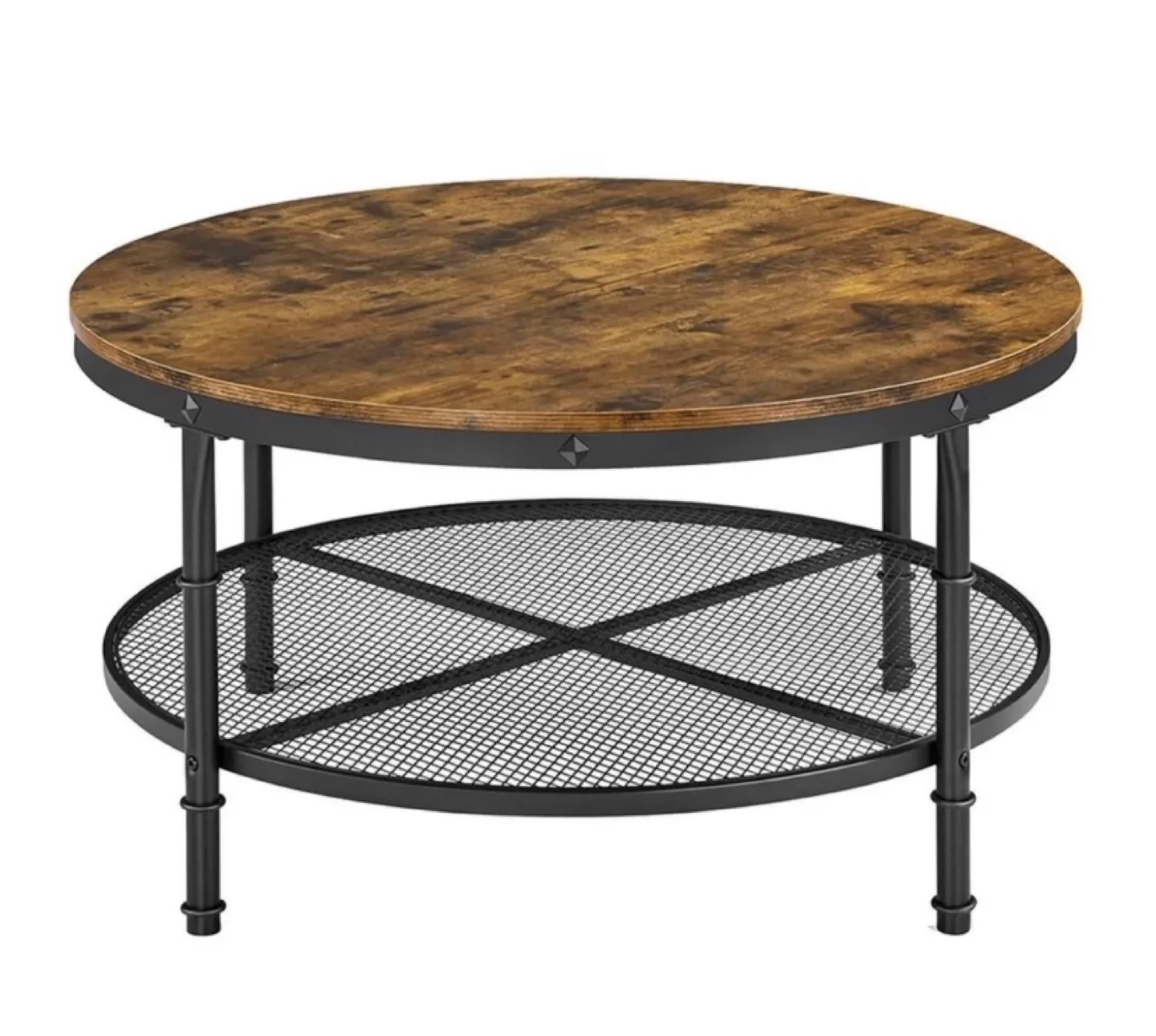 Round Industrial Coffee Table with Metal Shelf image indicator(5)