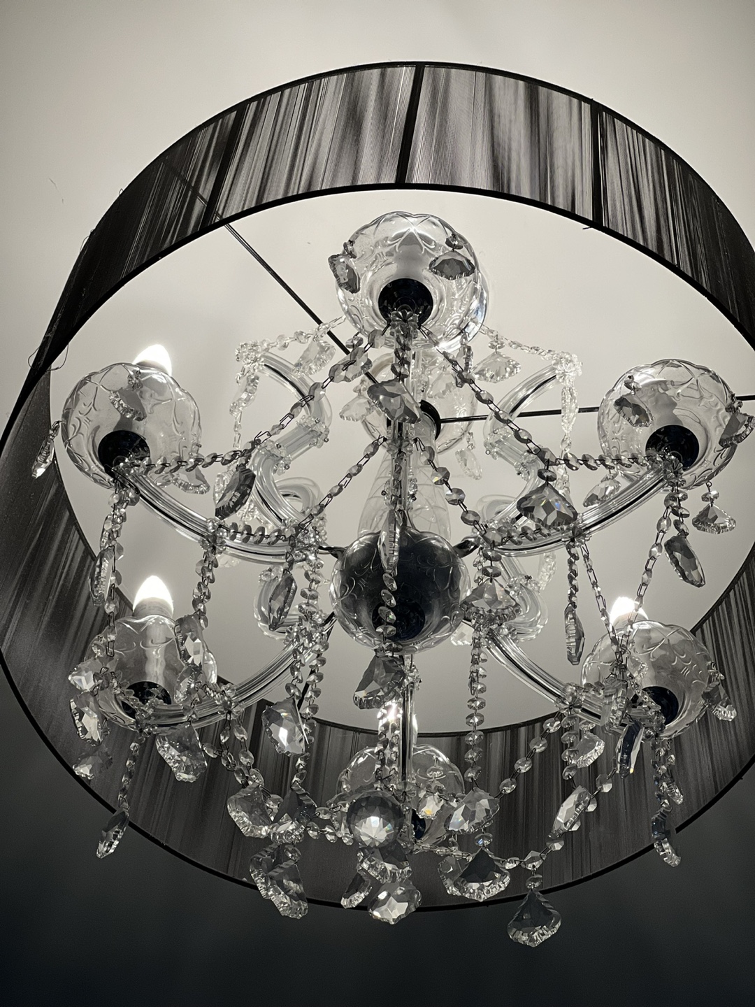 Elegant Crystal Chandelier with Black Shade