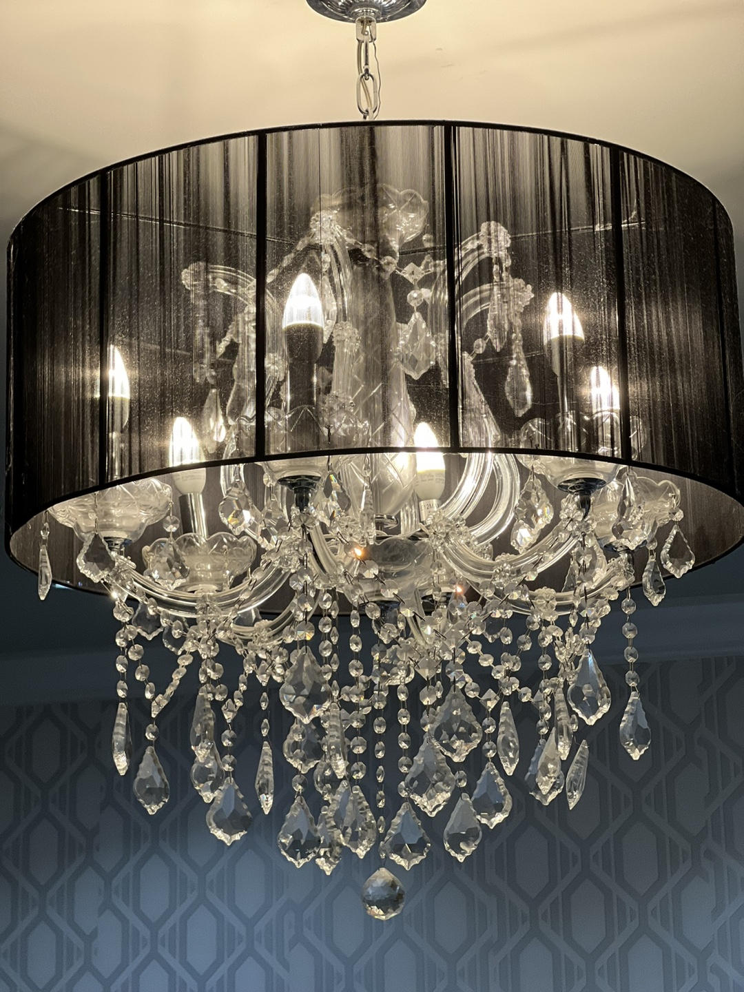 Elegant Crystal Chandelier with Black Shade - photo 2