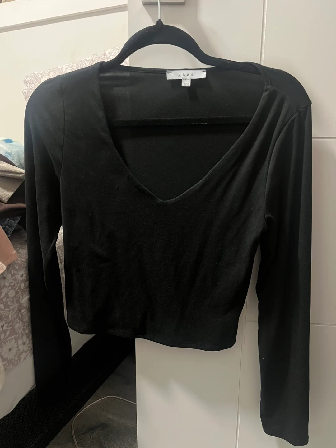 GAZE Black Long Sleeve Crop Top thumbnail