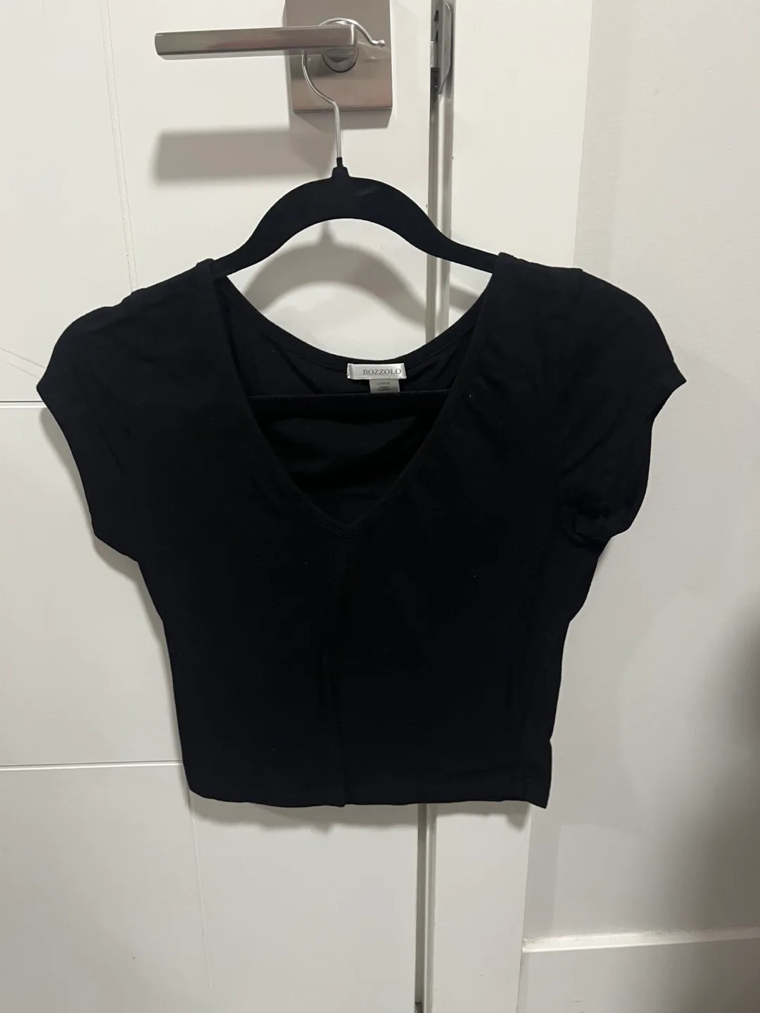 Bozzolo Black V-Neck Cropped T-Shirt thumbnail