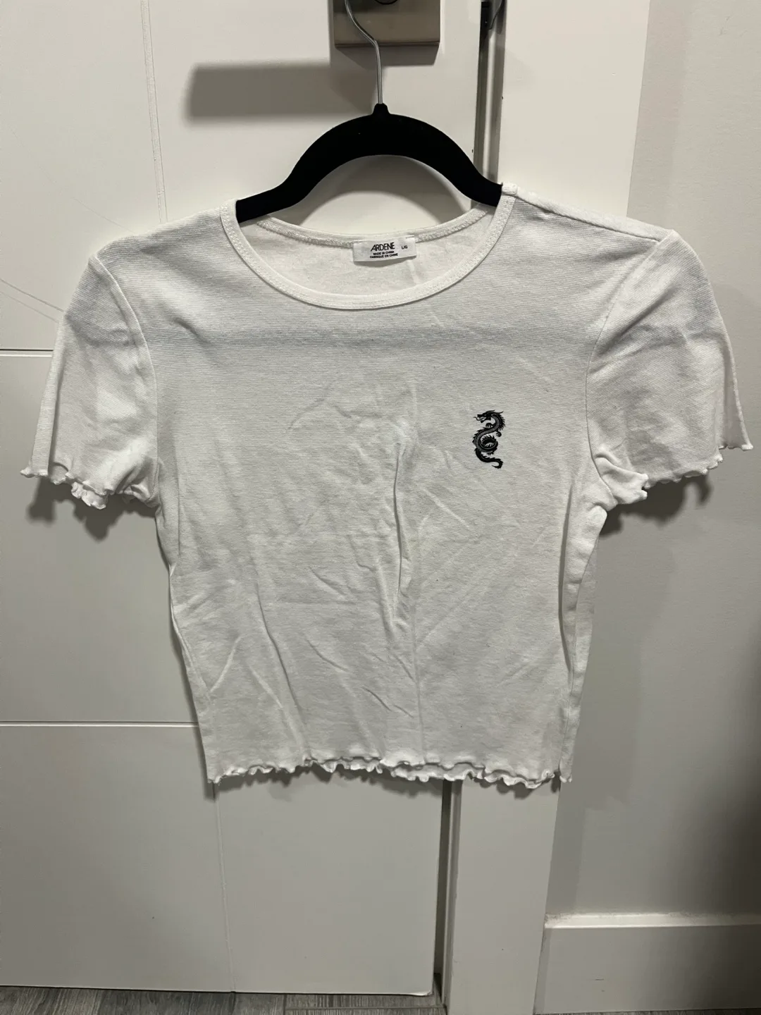 white cropped t-shirt with dragon graphic thumbnail