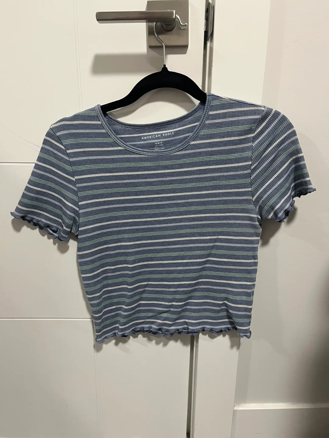 American Eagle Waffle Knit Striped Crop Top thumbnail