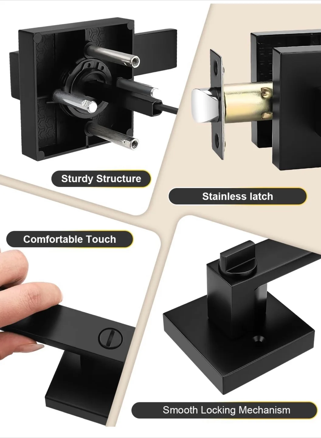 Keyless Matte Black Door Handle Interior Privacy Door Lock. New! image indicator(6)