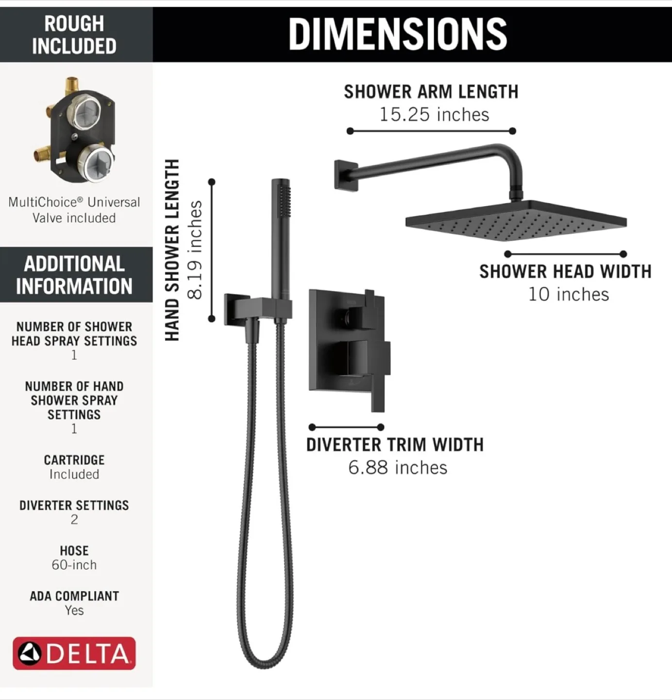 DELTA Complete Shower System. Matte Black. New. image indicator(5)