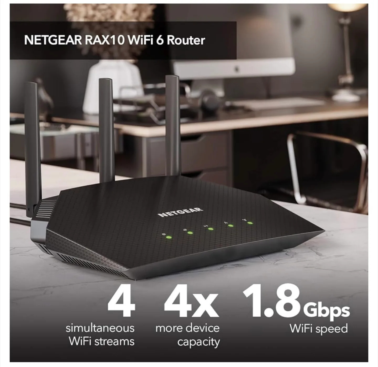 NETGEAR 4-Stream WiFi 6 Router (RAX10) AX1800 1,500 Sq. Ft. New! image indicator(6)