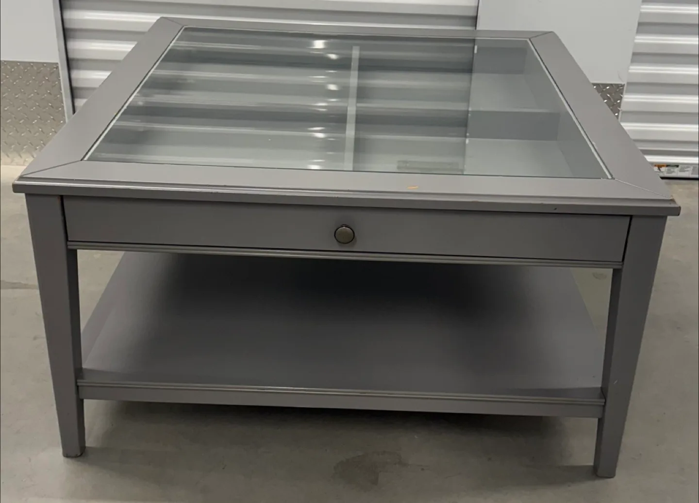 Grey Square Coffee Table with Glass Top and Storage thumbnail