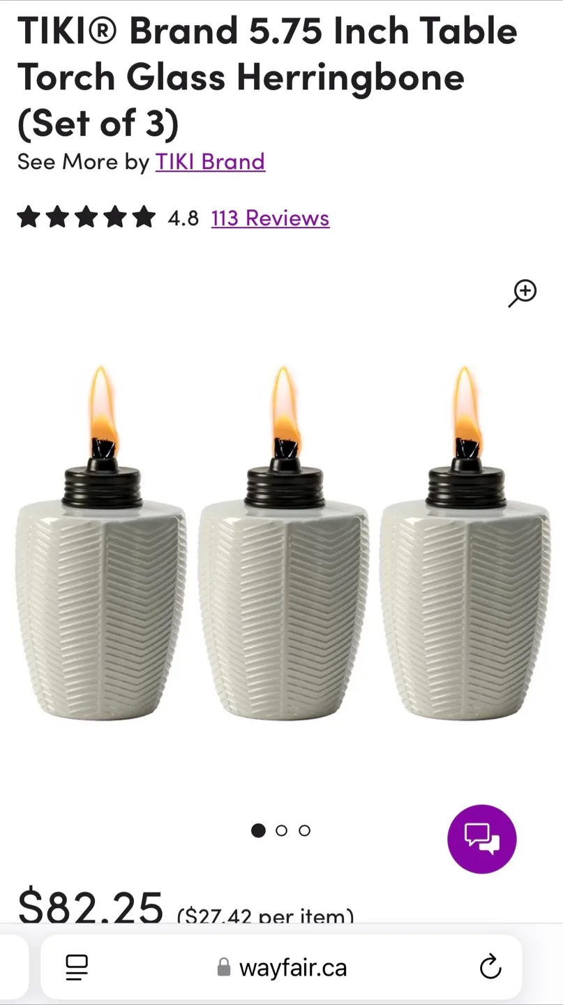TIKI Brand Herringbone White Glass Tabletop Torch (Set of 3) image indicator(2)