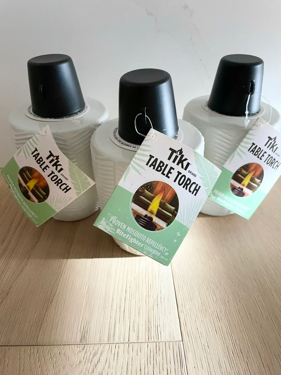 TIKI Brand Herringbone White Glass Tabletop Torch (Set of 3) image indicator(4)