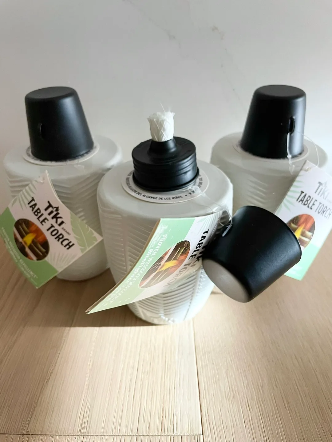 TIKI Brand Herringbone White Glass Tabletop Torch (Set of 3) image indicator(3)