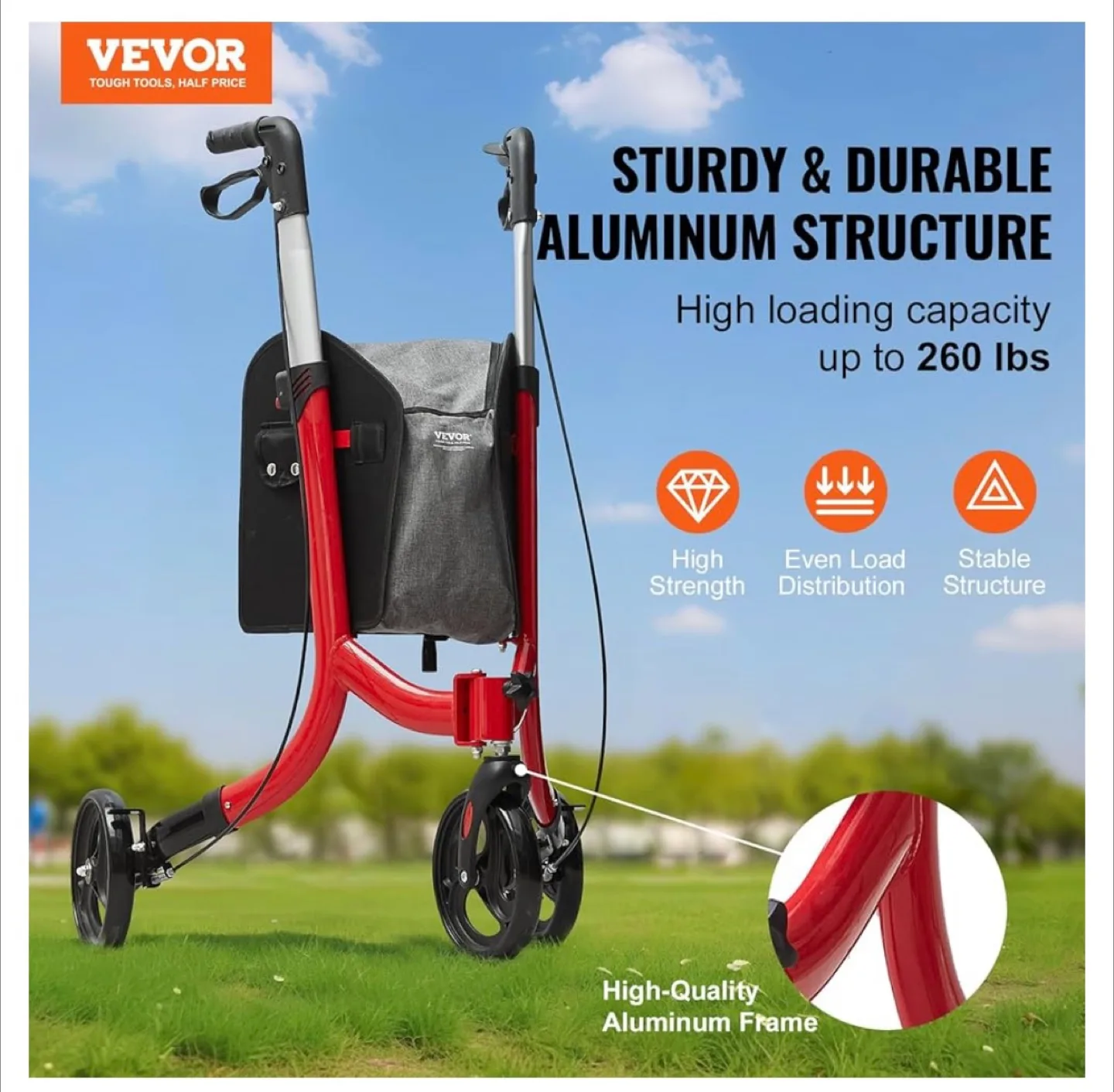 VEVOR 3-Wheel Rollator Walker. Lightweight, Foldable. New! image indicator(2)