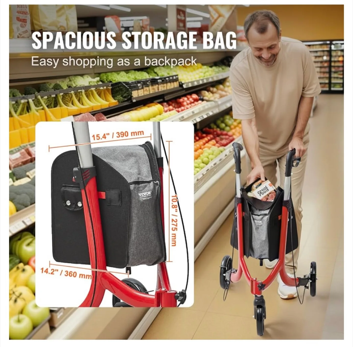 VEVOR 3-Wheel Rollator Walker. Lightweight, Foldable. New! image indicator(10)