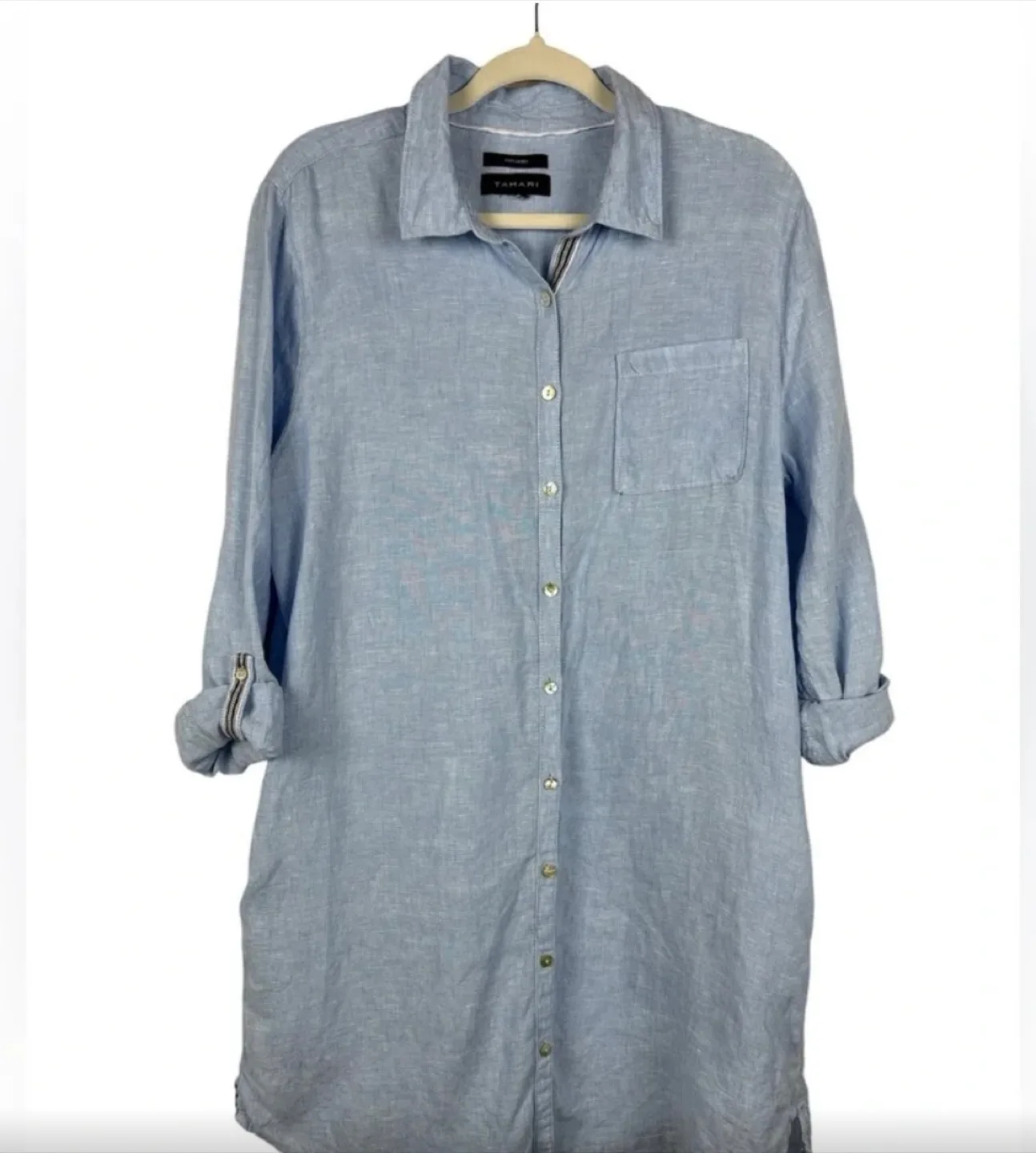 Tahari Light Blue Linen Shirt Dress thumbnail