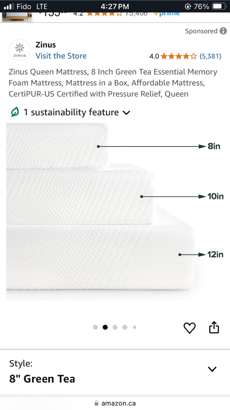 Zinus Queen Mattress - 8" Green Tea Memory Foam - photo 2