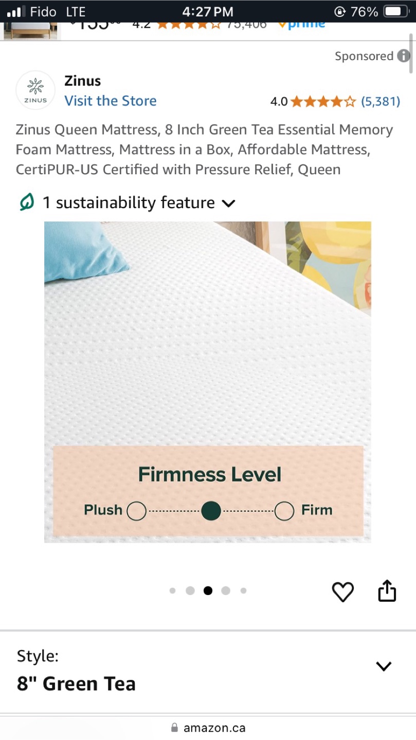 Zinus Queen Mattress - 8" Green Tea Memory Foam - photo 3