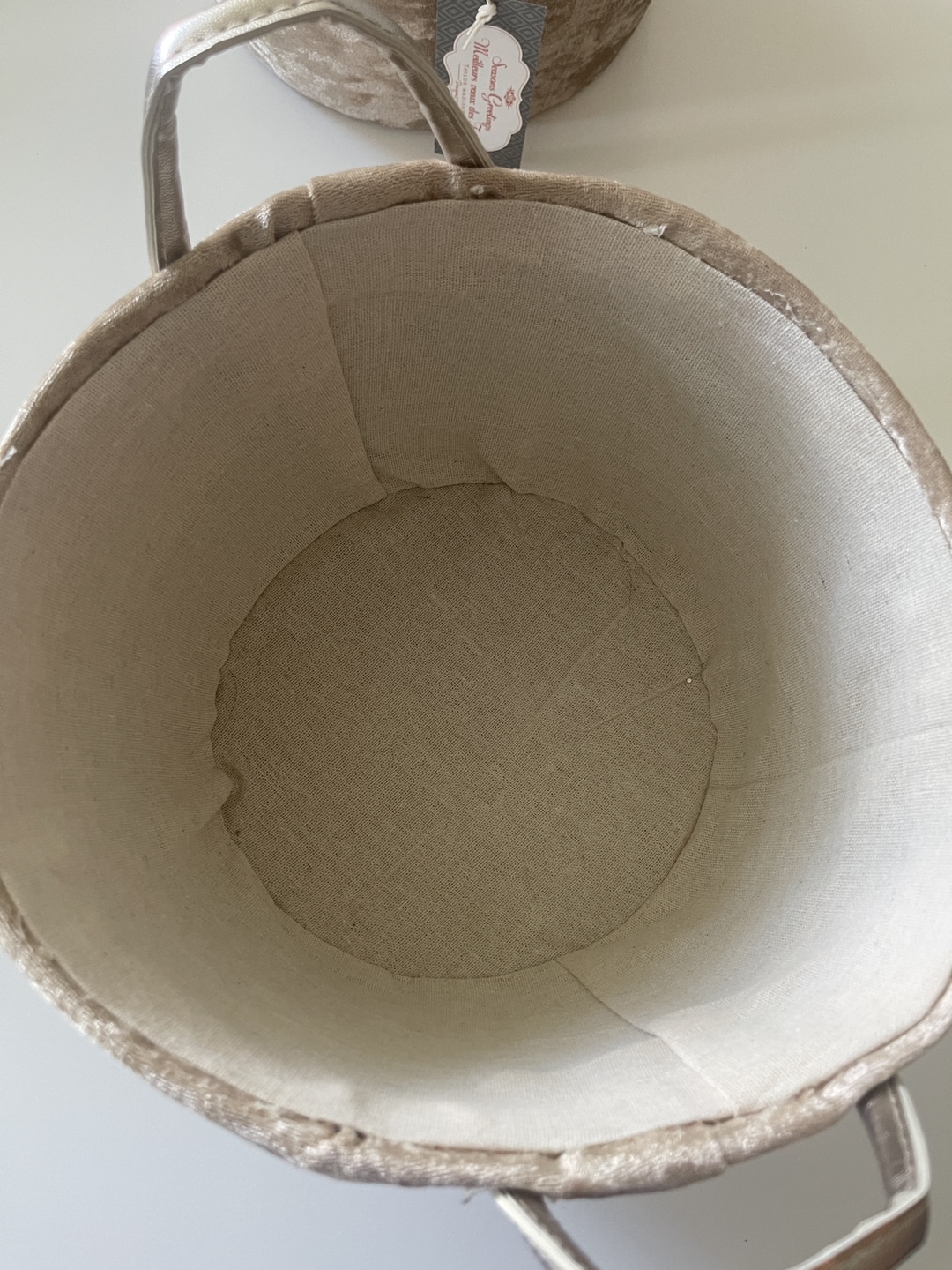 Set of Two Beige Velvet Storage Baskets - photo 3