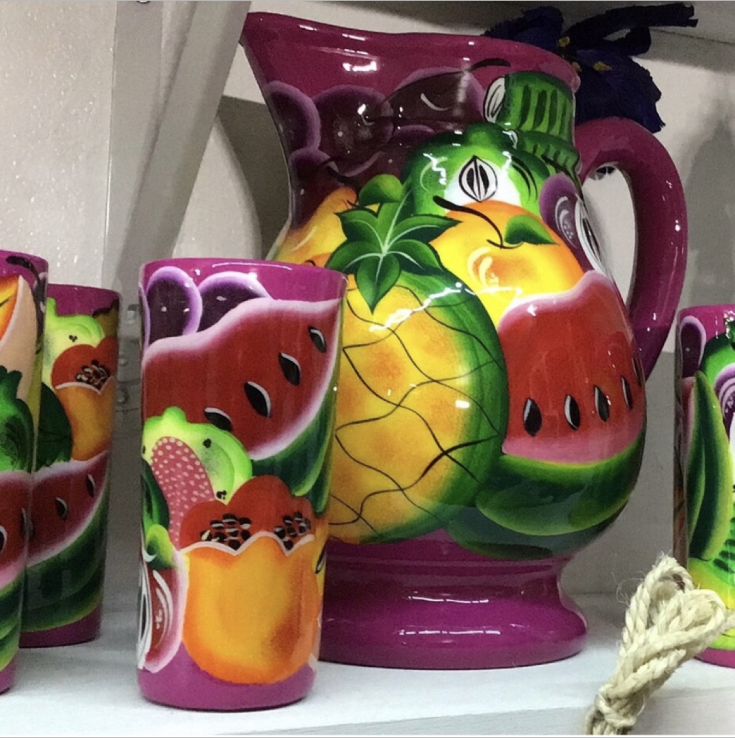 Hand-painted Talavera Pitcher and Glasses Set
