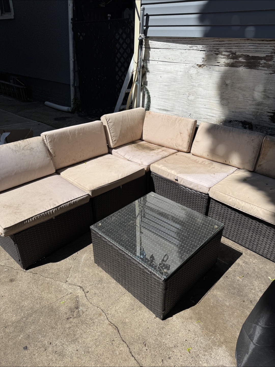 Wicker Patio Sectional Sofa Set with Coffee Table