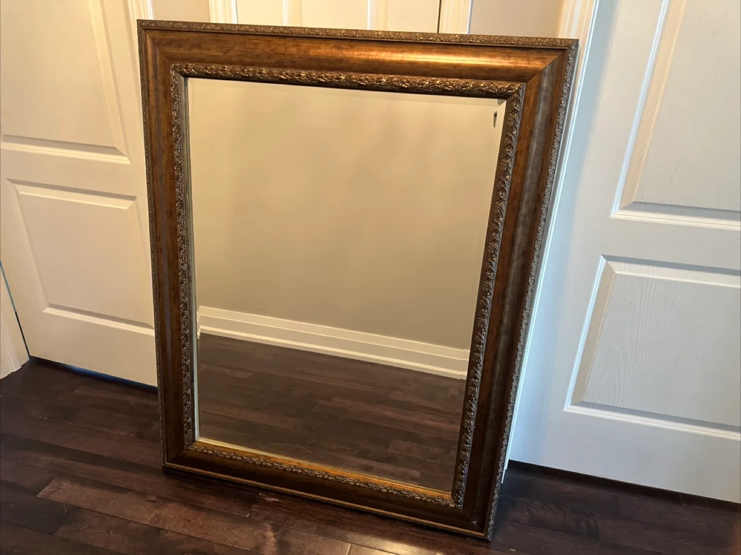 Large Ornate Brown Framed Mirror thumbnail