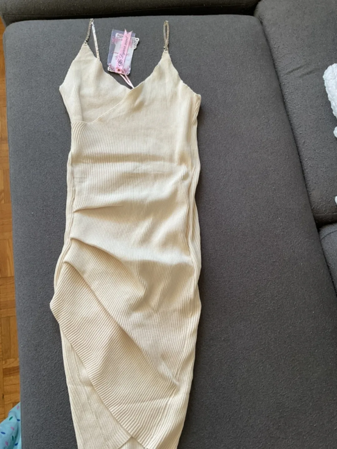Diyana Secret Cream Ribbed Knit Mini Dress-S thumbnail