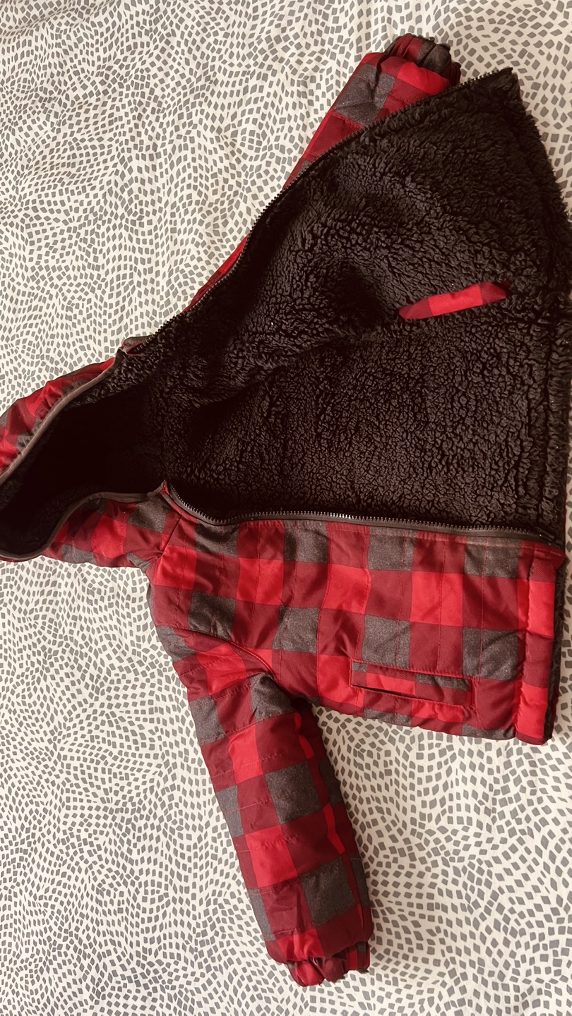 Toddler Boy's Red & Black Plaid Puffer Jacket with Sherpa Lining - photo 2
