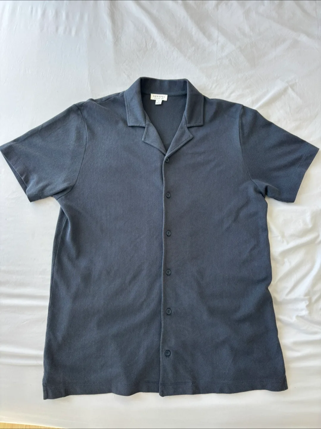 Sunspel camp collar shirt Navy Small thumbnail