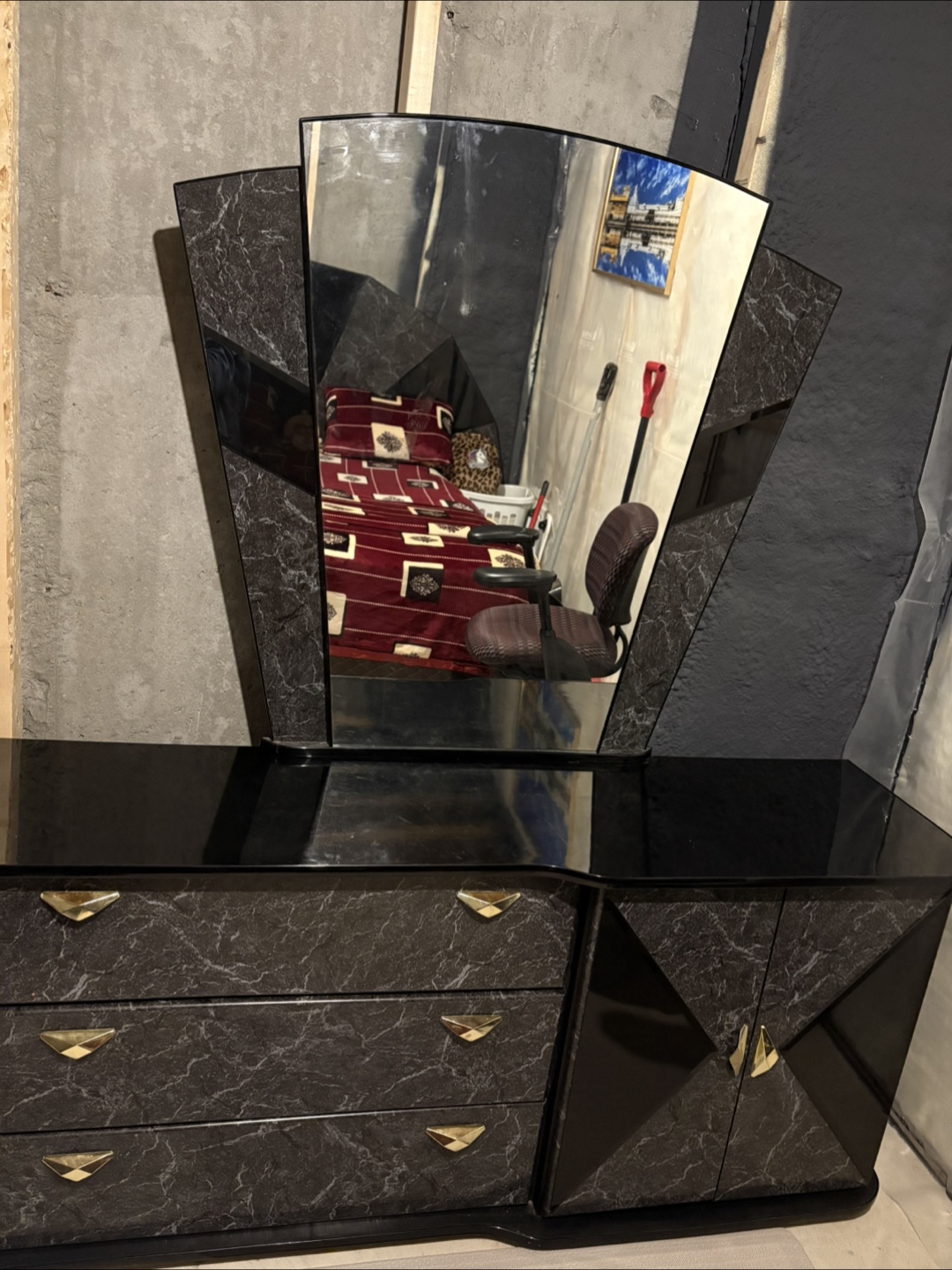 Vintage Black Vanity Dresser with Mirror - photo 2