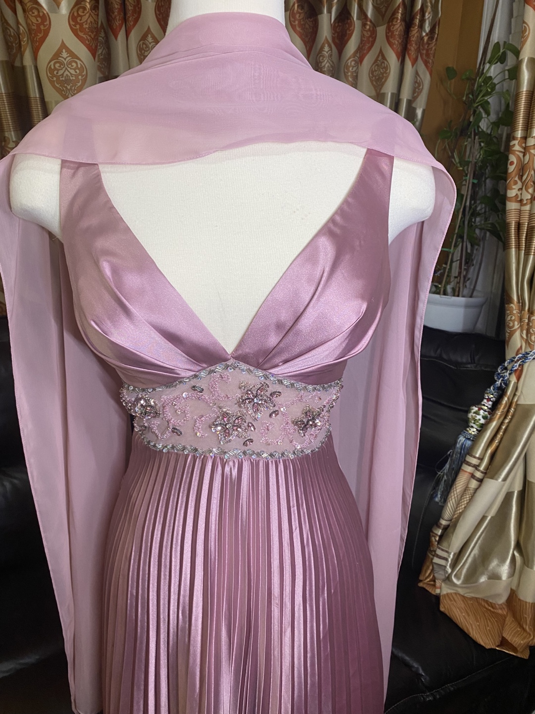 Pink Lilac Prom Dress with Rhinestone Detail and Scarf - photo 2