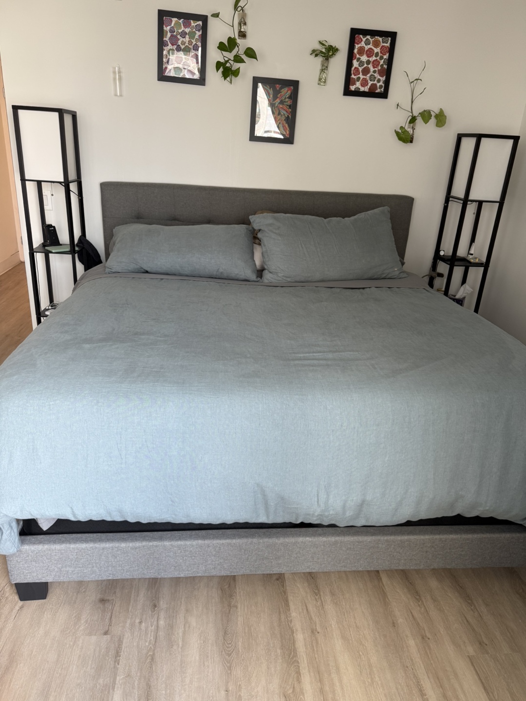 King Size Upholstered Bed Frame with Headboard and box springs