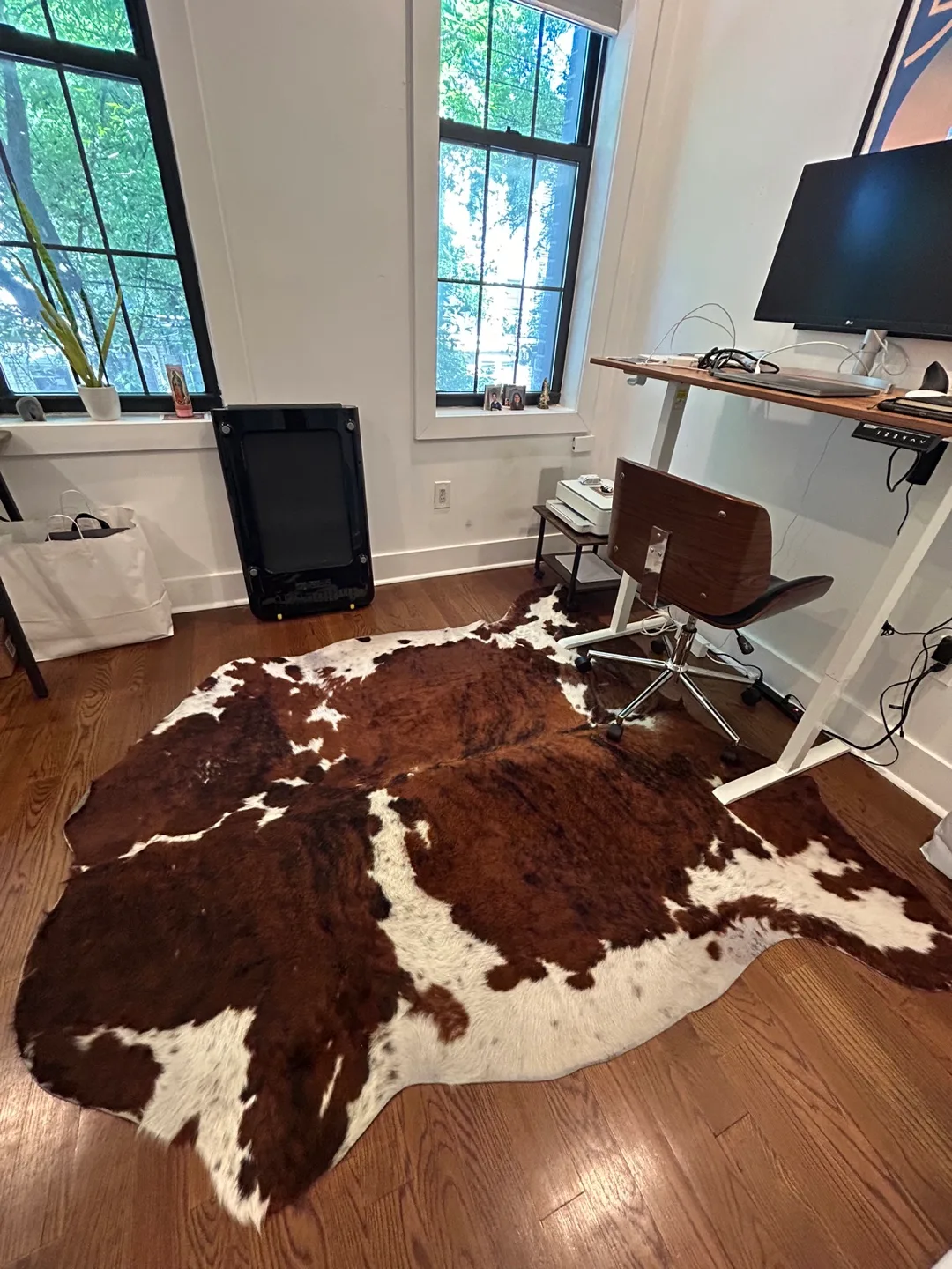 REAL Cowhide Tricolor Area Rug Brown and White thumbnail