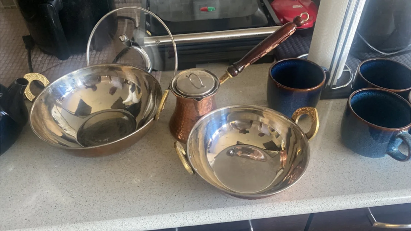 Copper and Stainless Steel Bowls and Coffee Pot thumbnail