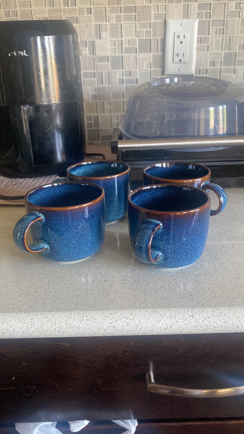 Set of Four Blue Coffee Mugs