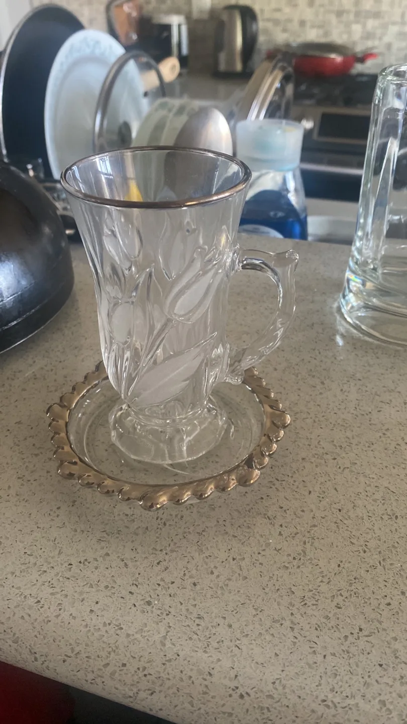 Crystal Tea Cup and Saucer Set of 5 thumbnail
