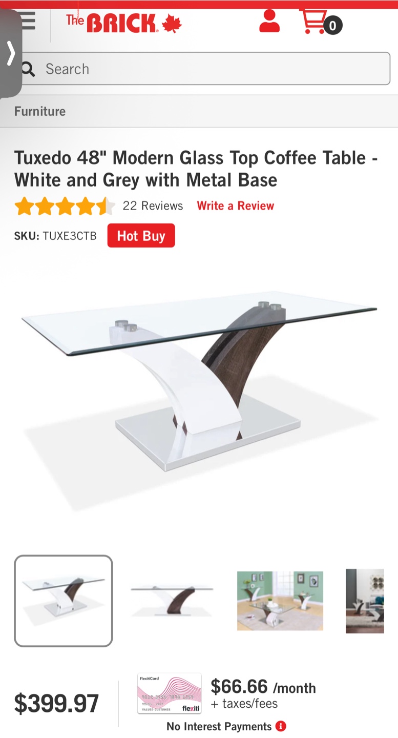 Tuxedo 48" Modern Glass Top Coffee Table