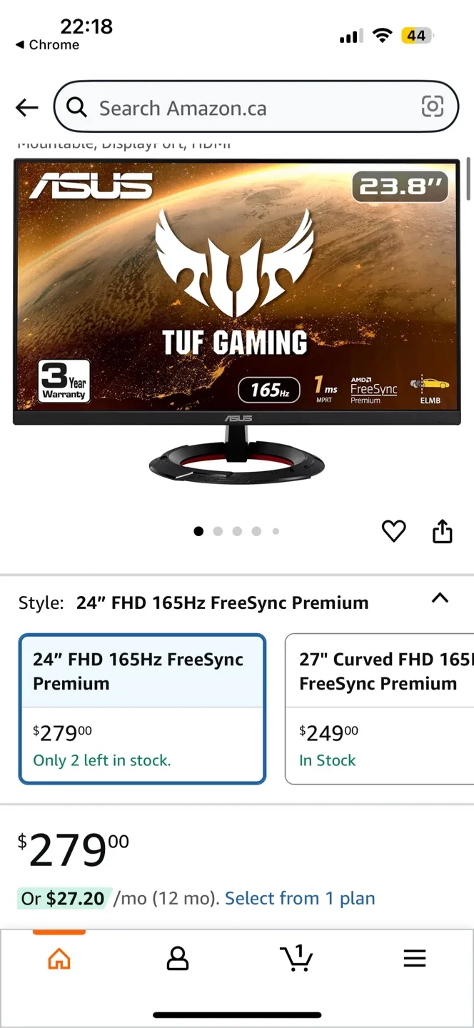 Open Box ASUS TUF Gaming VG249Q 23.8” 165Hz FHD Monitor image indicator(4)