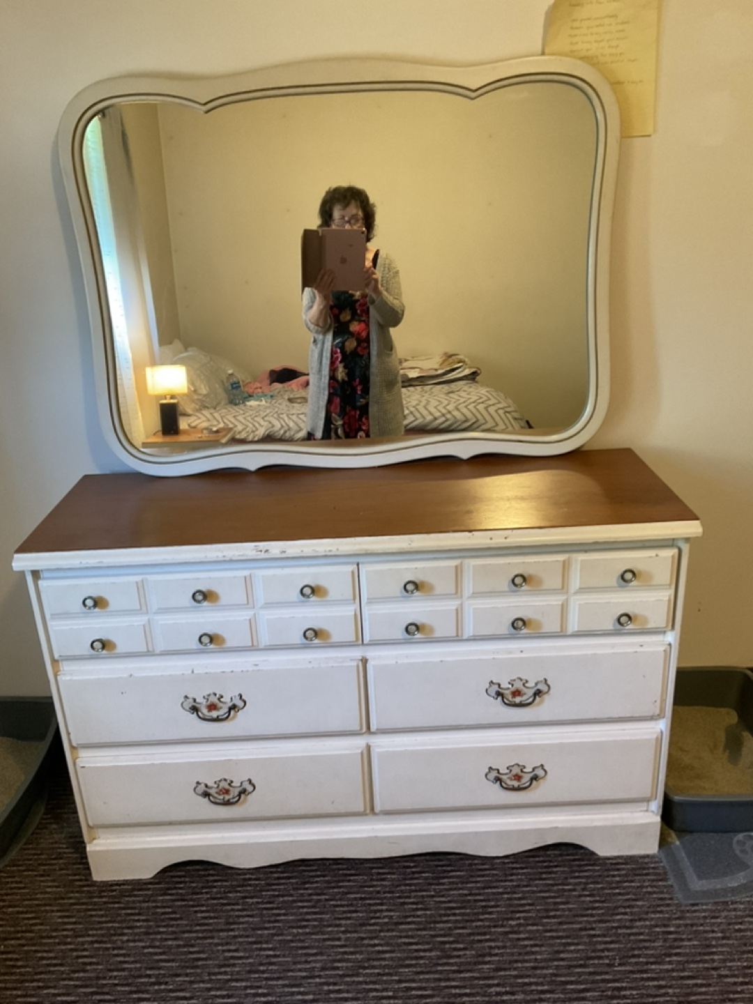 Vintage white dresser with nightstand free as for pick up