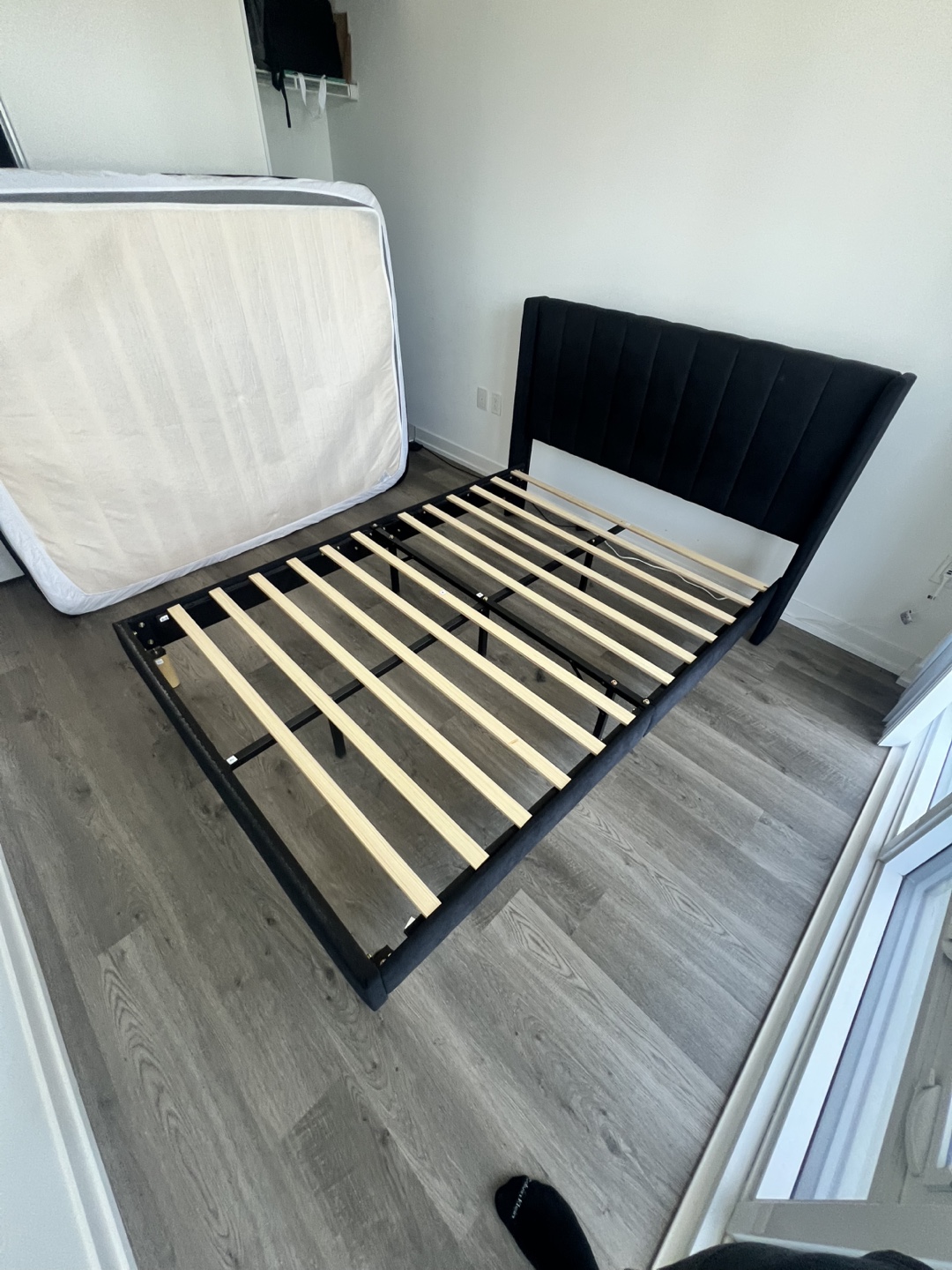 YUHUASHI Full Size Upholstered Bed Frame with Wooden Legs - photo 4