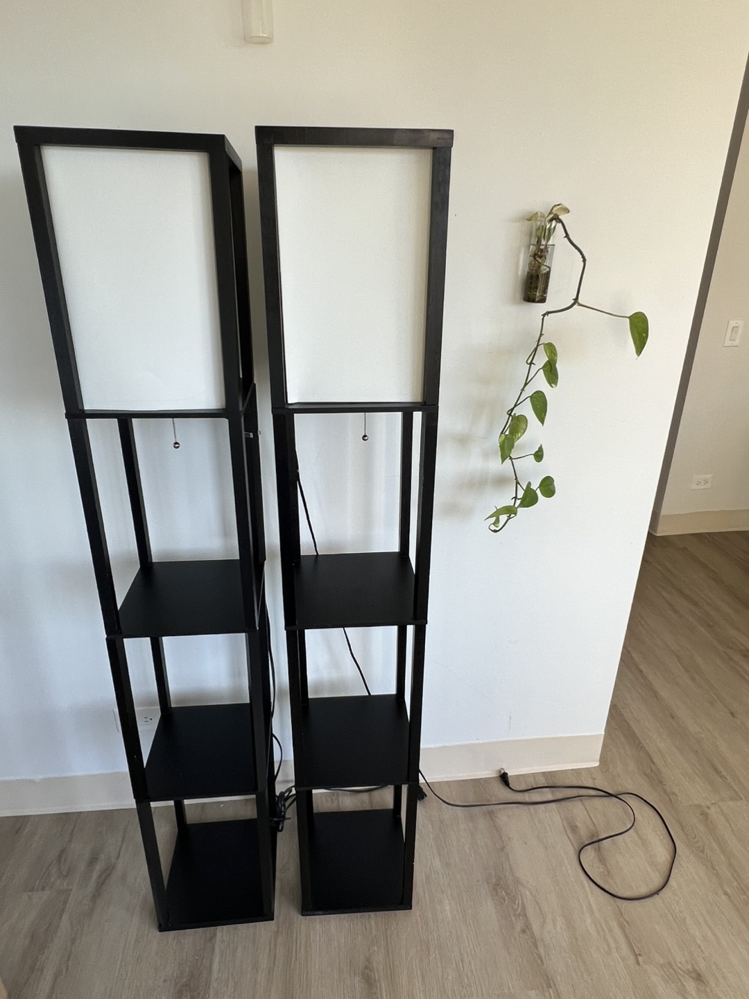 Pair of Black Floor Lamps with Shelves - photo 3