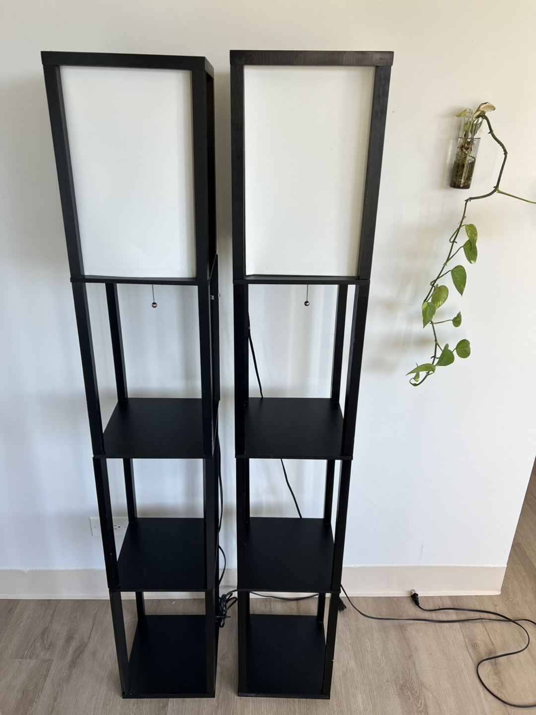 Pair of Black Floor Lamps with Shelves