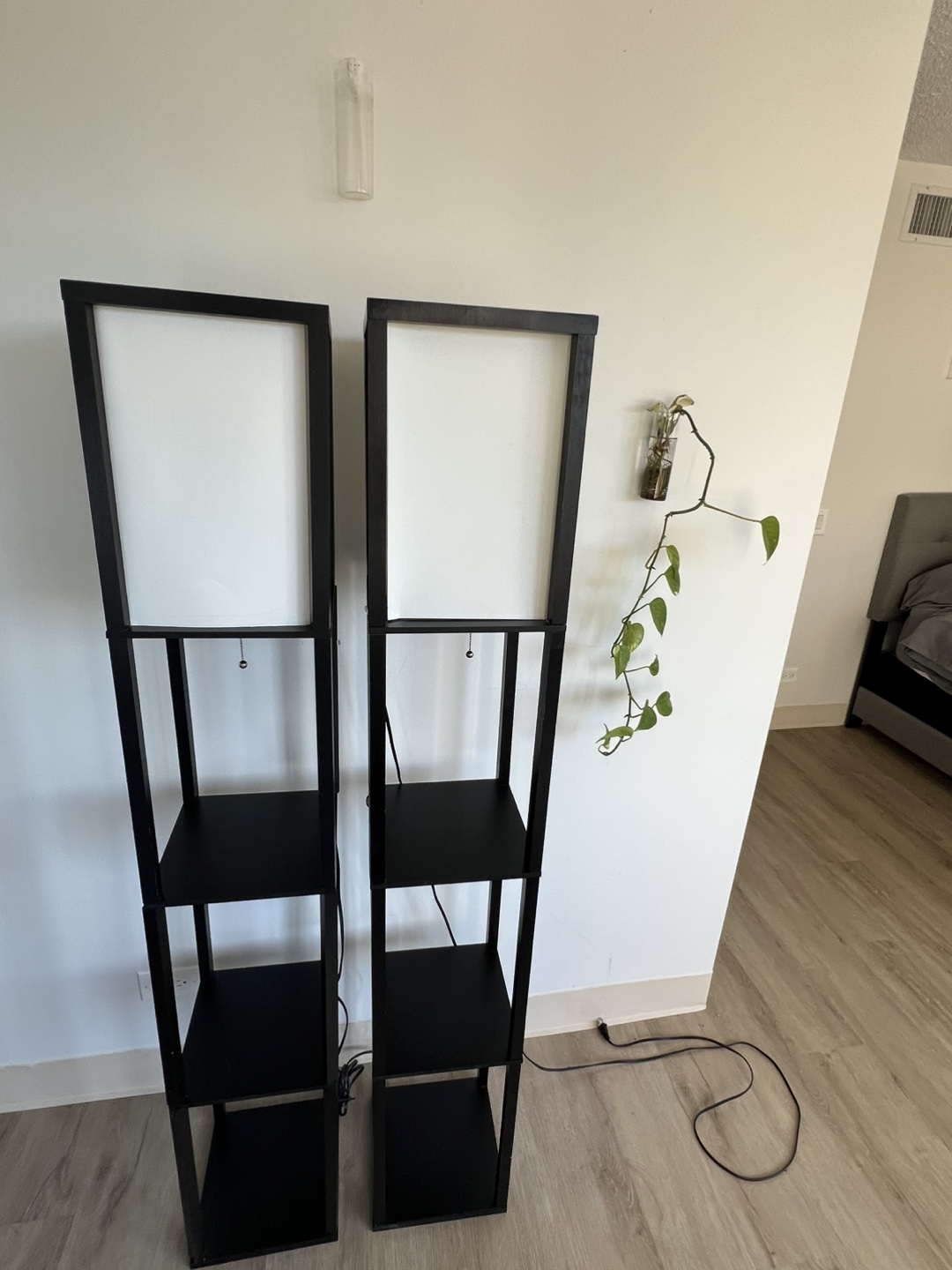 Pair of Black Floor Lamps with Shelves - photo 2