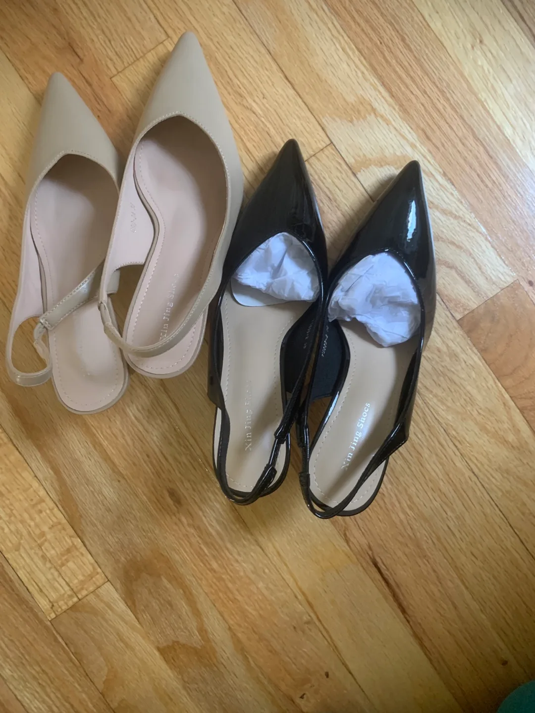 Pair of Women's Slingback Heels - Beige and Black thumbnail