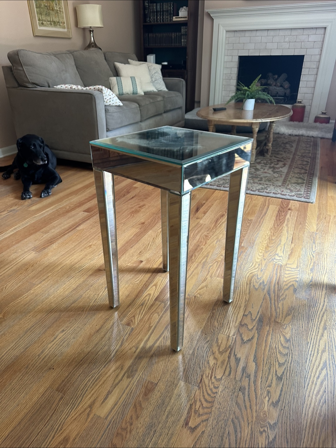 Mirrored Accent Table with Glass Top