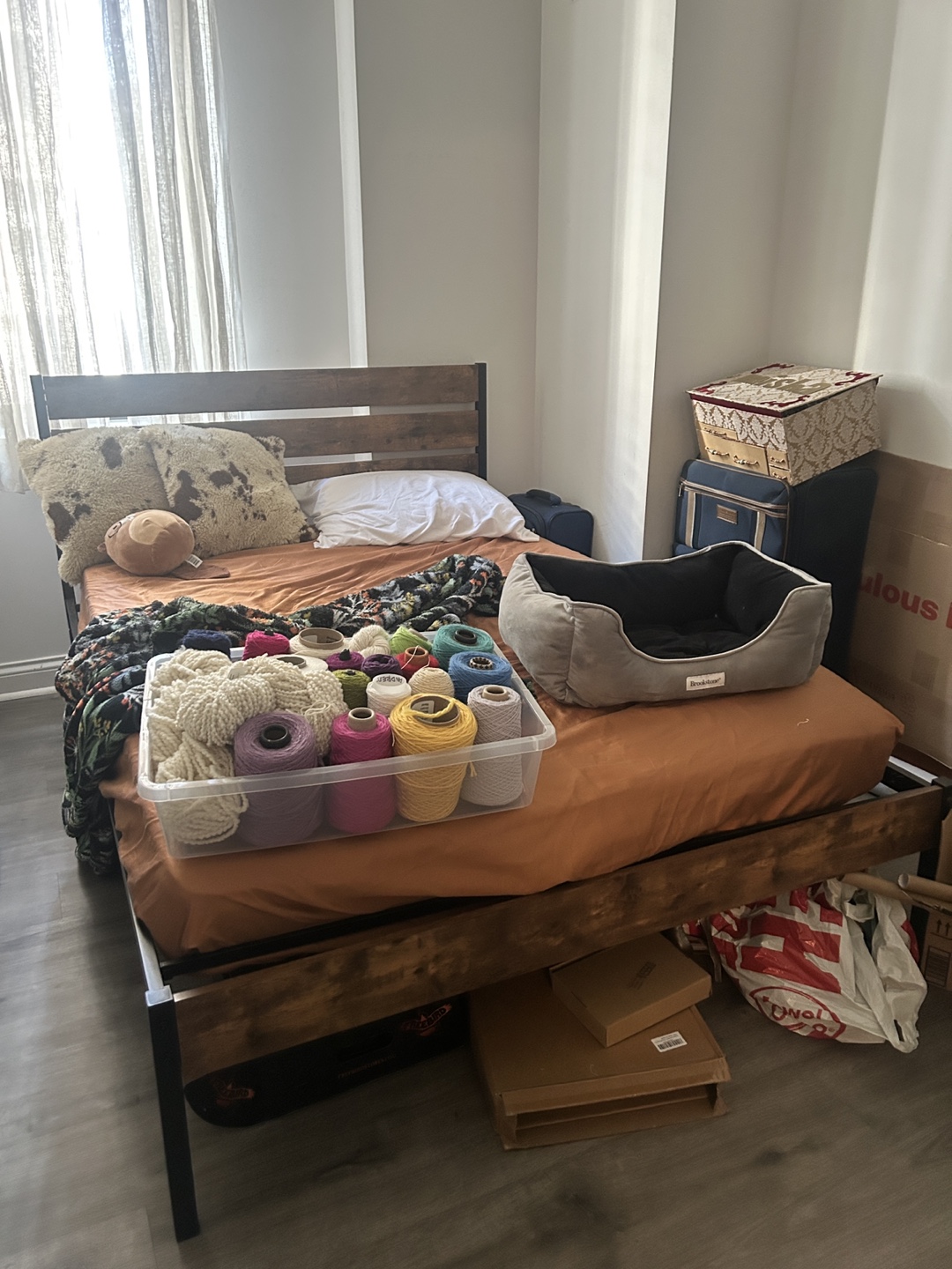 Full Size Bed Frame with Metal Accents