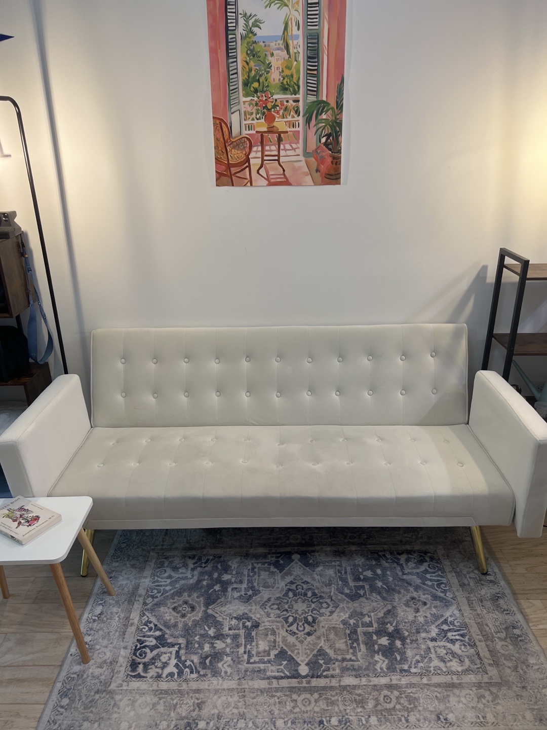 LAST DAY Off-White Tufted Futon Sofa Bed