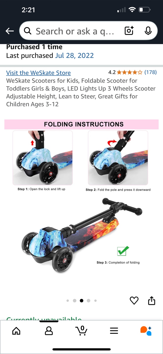 Weskate Kids Scooter, 3 Wheels, LED Lights, Foldable - photo 5